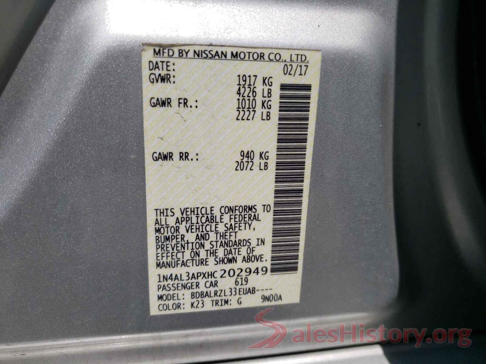 1N4AL3APXHC202949 2017 NISSAN ALTIMA