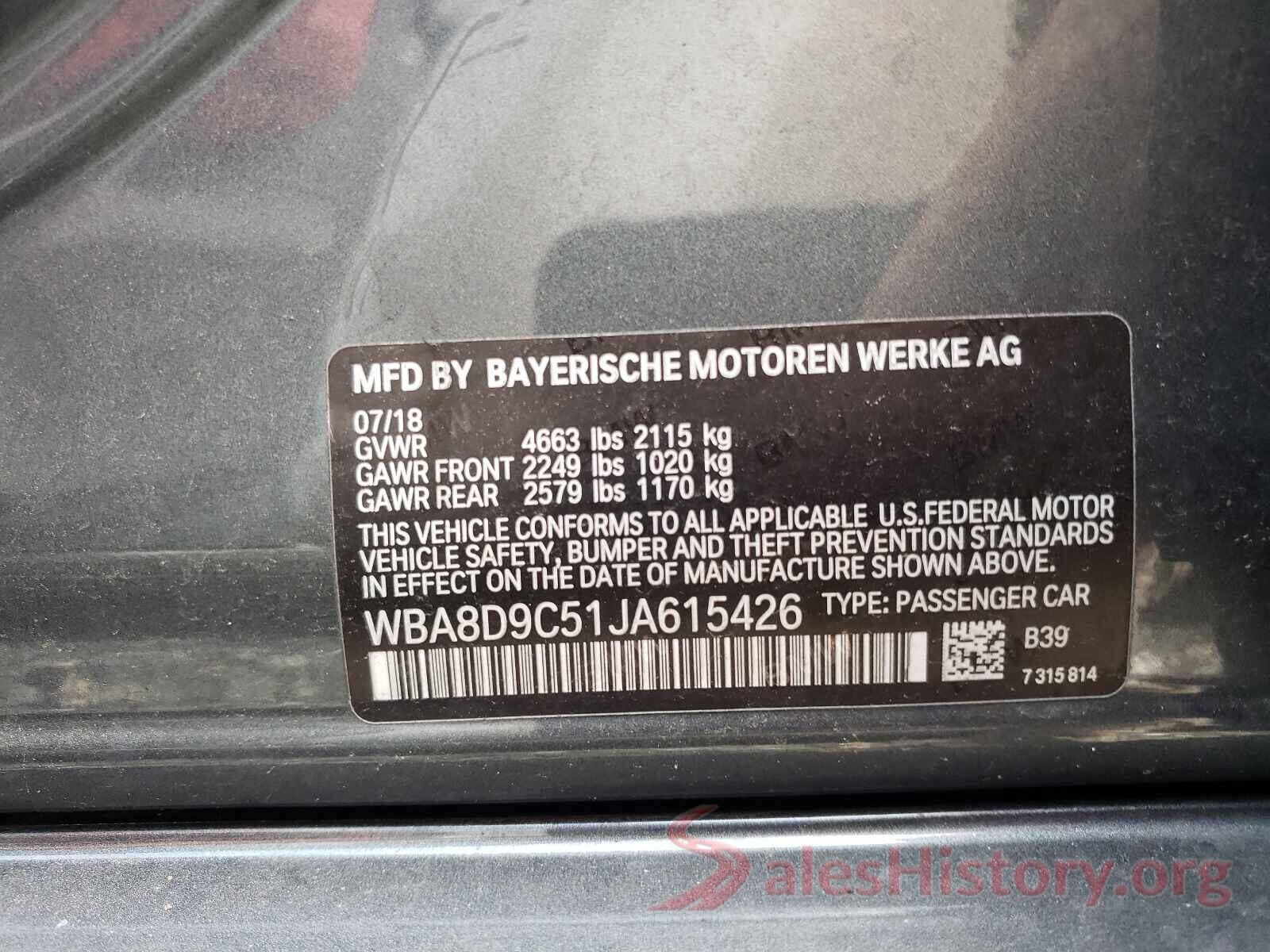 WBA8D9C51JA615426 2018 BMW 3 SERIES