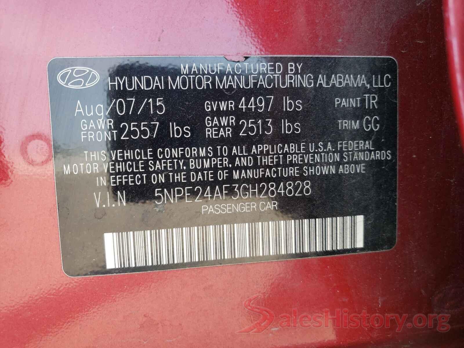 5NPE24AF3GH284828 2016 HYUNDAI SONATA