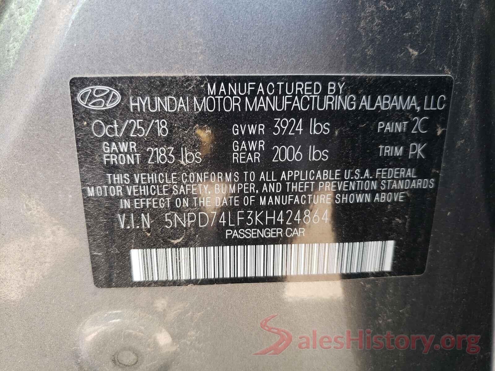 5NPD74LF3KH424864 2019 HYUNDAI ELANTRA