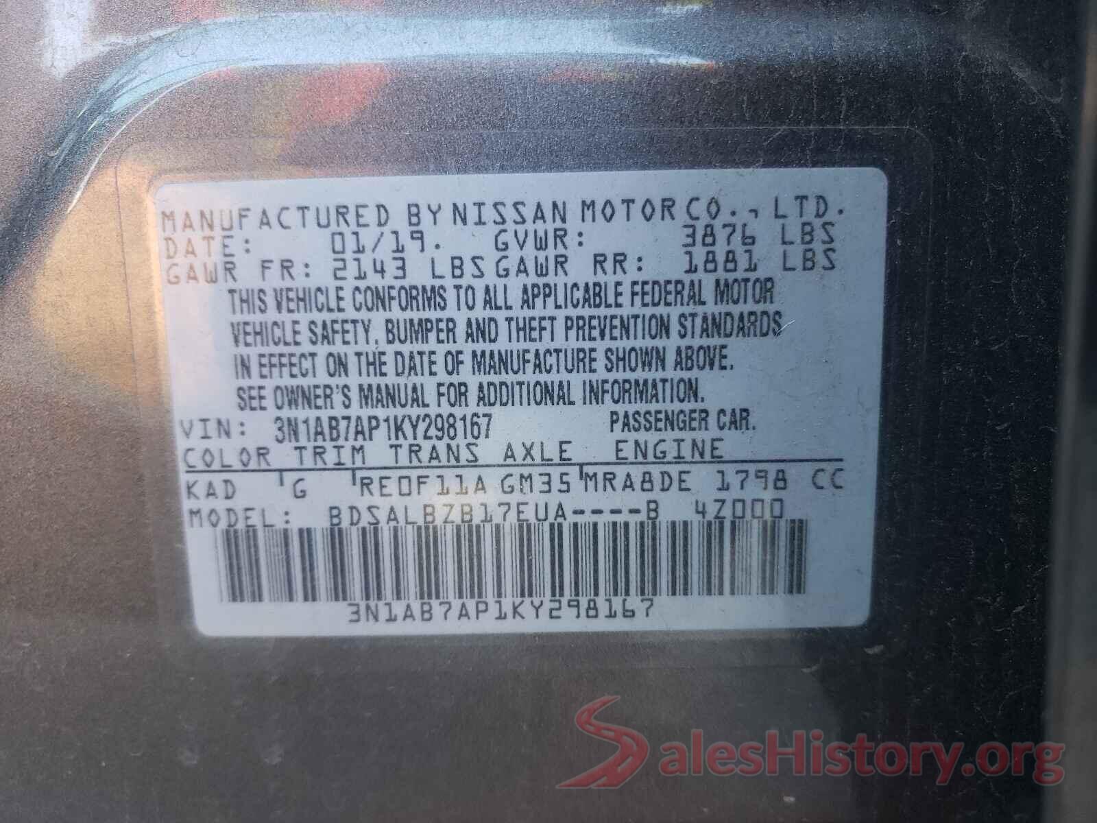 3N1AB7AP1KY298167 2019 NISSAN SENTRA