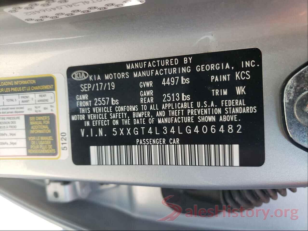 5XXGT4L34LG406482 2020 KIA OPTIMA