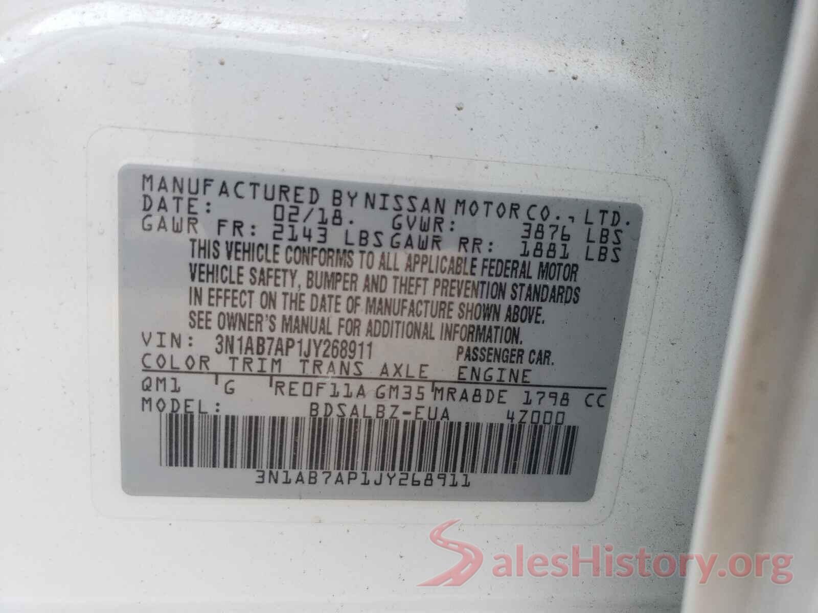 3N1AB7AP1JY268911 2018 NISSAN SENTRA