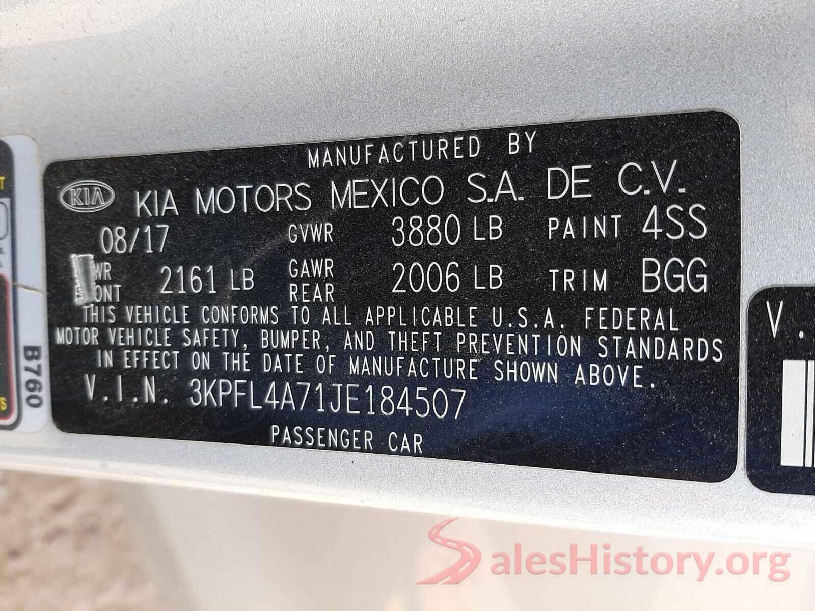 3KPFL4A71JE184507 2018 KIA FORTE