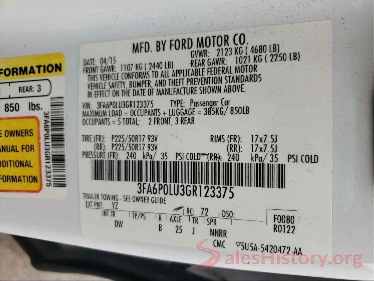 3FA6P0LU3GR123375 2016 FORD FUSION