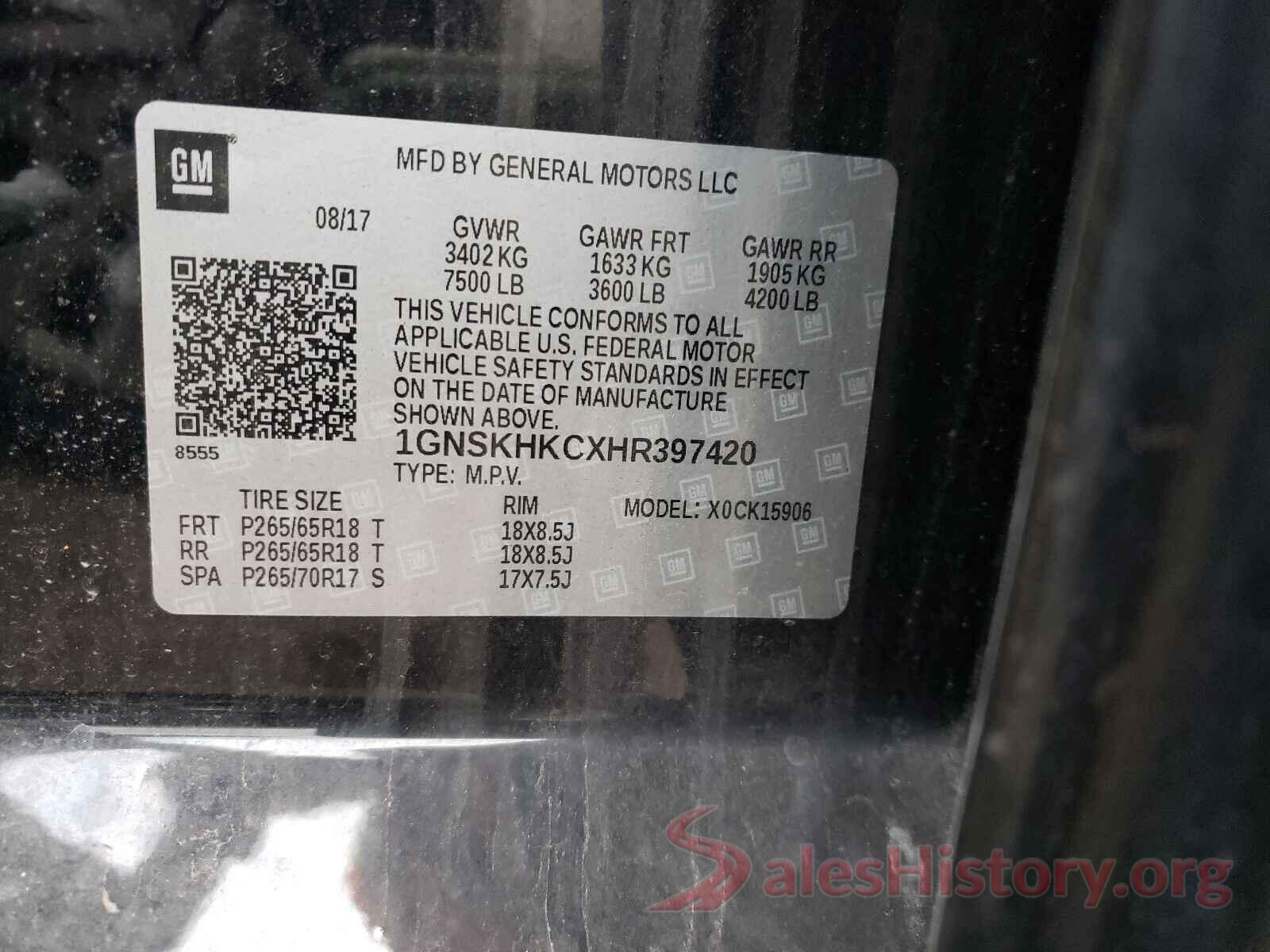 1GNSKHKCXHR397420 2017 CHEVROLET SUBURBAN