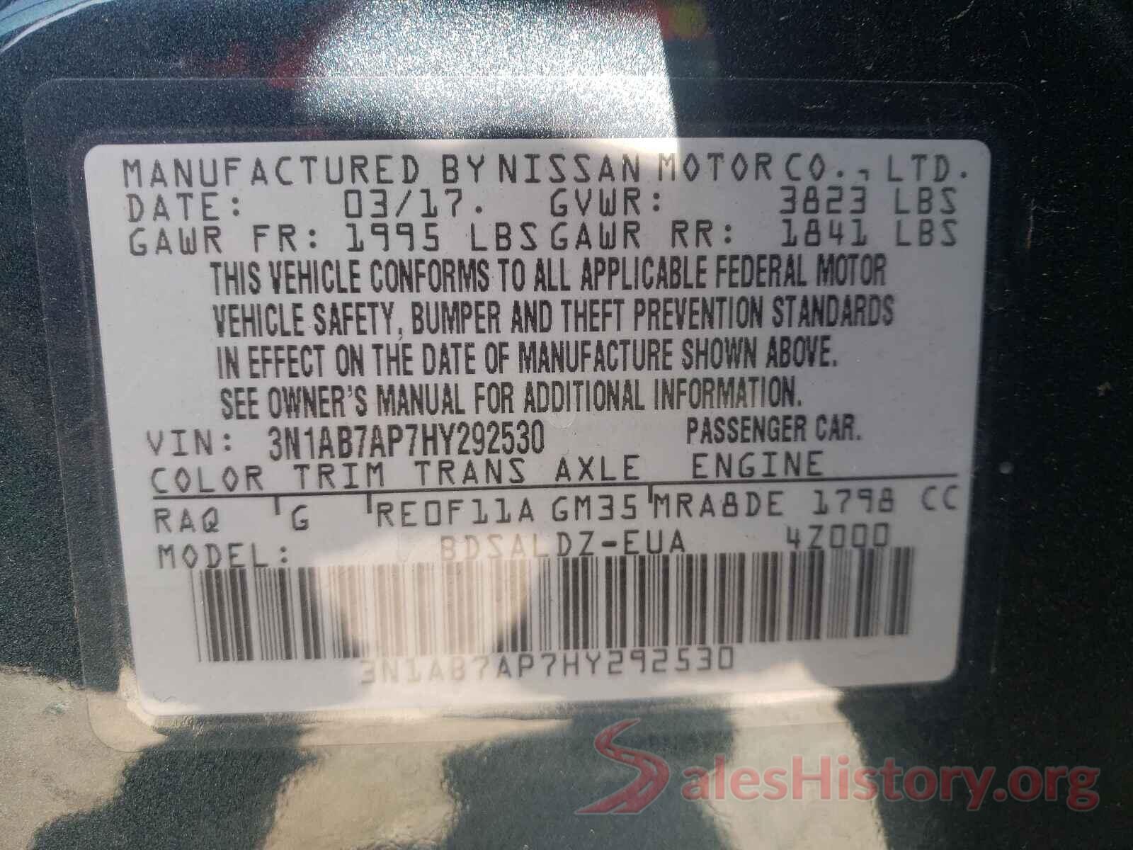 3N1AB7AP7HY292530 2017 NISSAN SENTRA