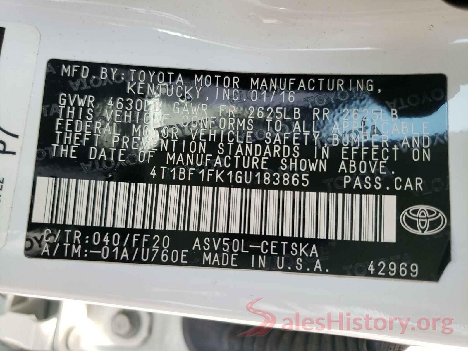 4T1BF1FK1GU183865 2016 TOYOTA CAMRY