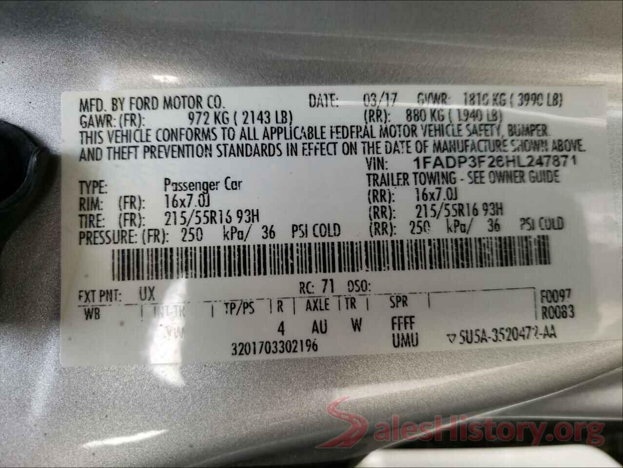 1FADP3F26HL247871 2017 FORD FOCUS