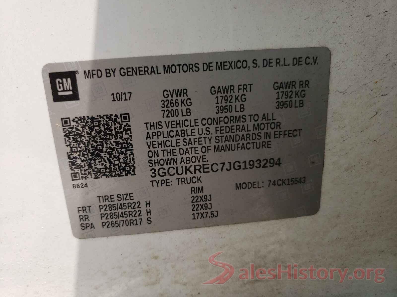 3GCUKREC7JG193294 2018 CHEVROLET SILVERADO