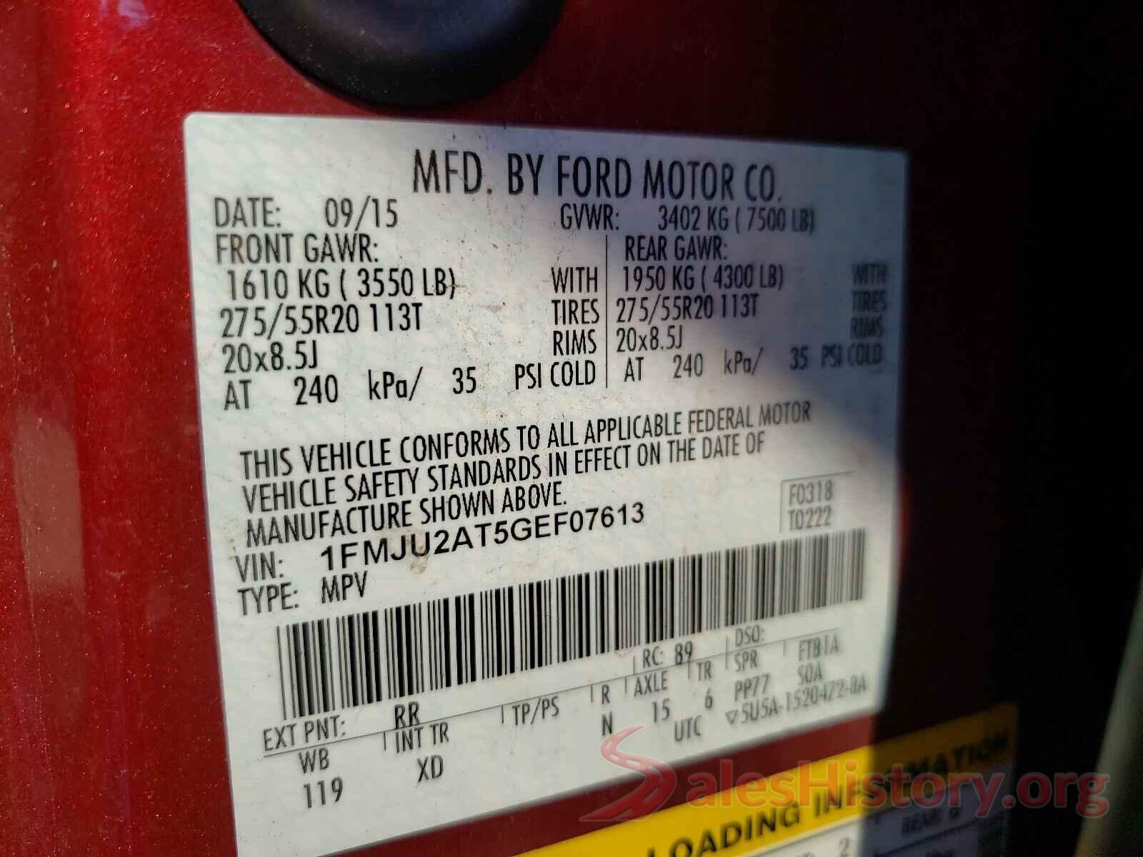 1FMJU2AT5GEF07613 2016 FORD EXPEDITION