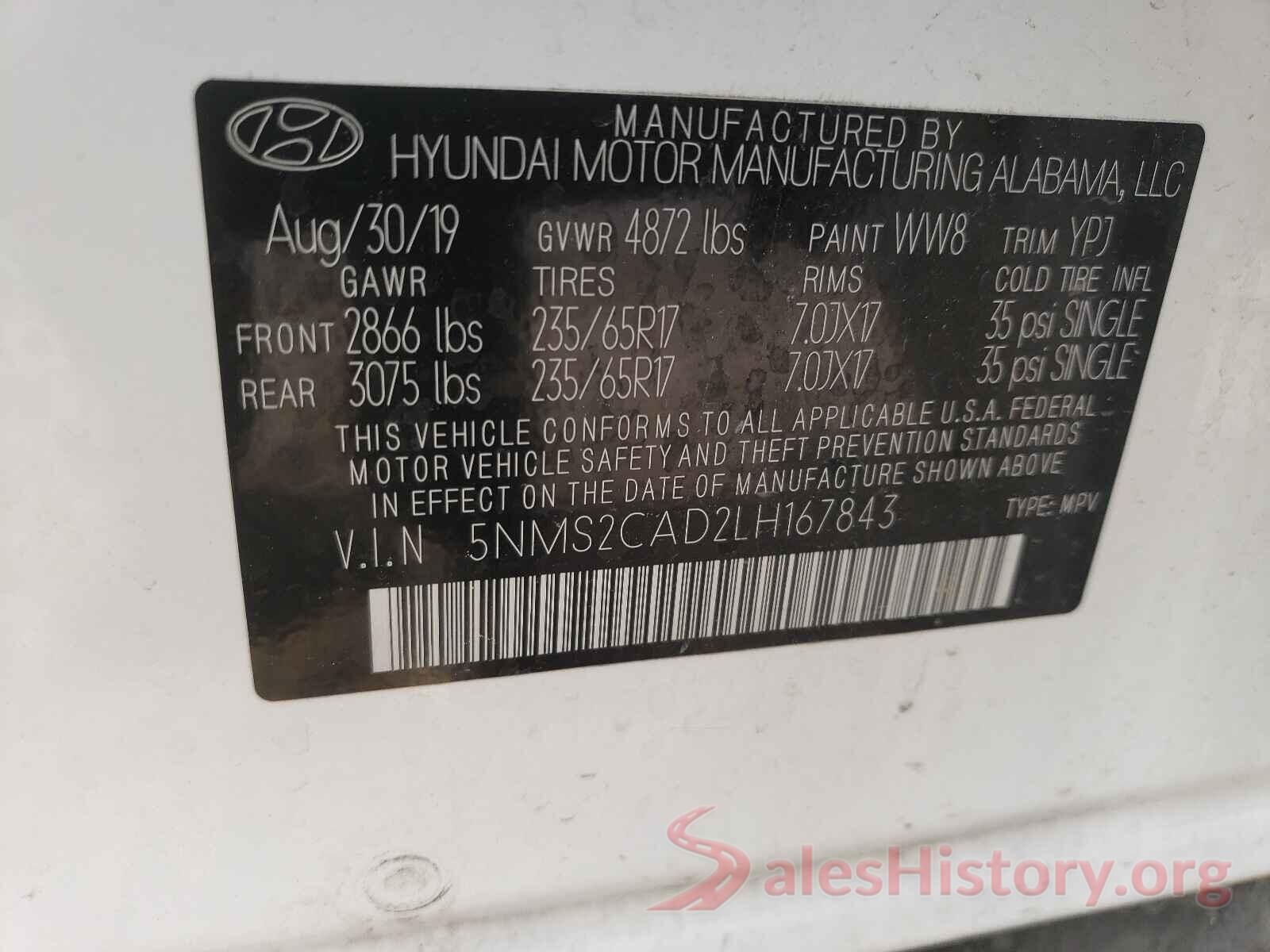 5NMS2CAD2LH167843 2020 HYUNDAI SANTA FE