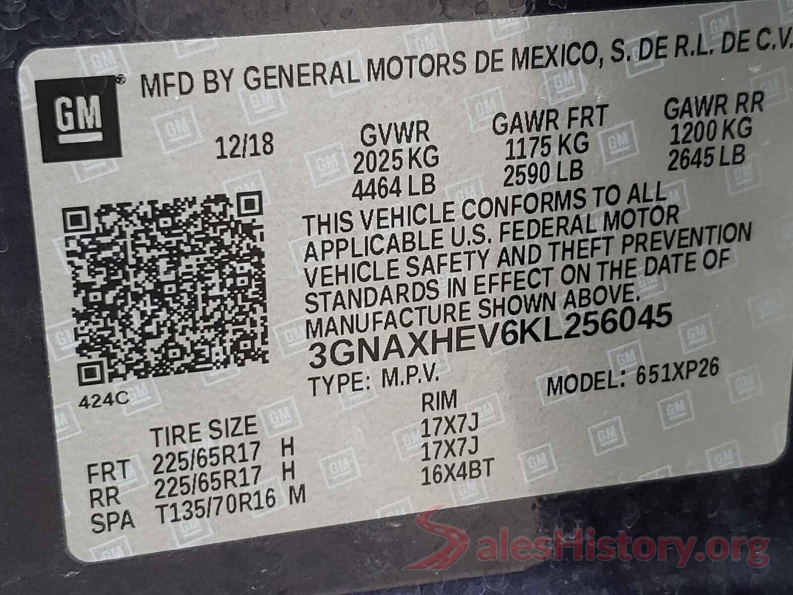 3GNAXHEV6KL256045 2019 CHEVROLET EQUINOX