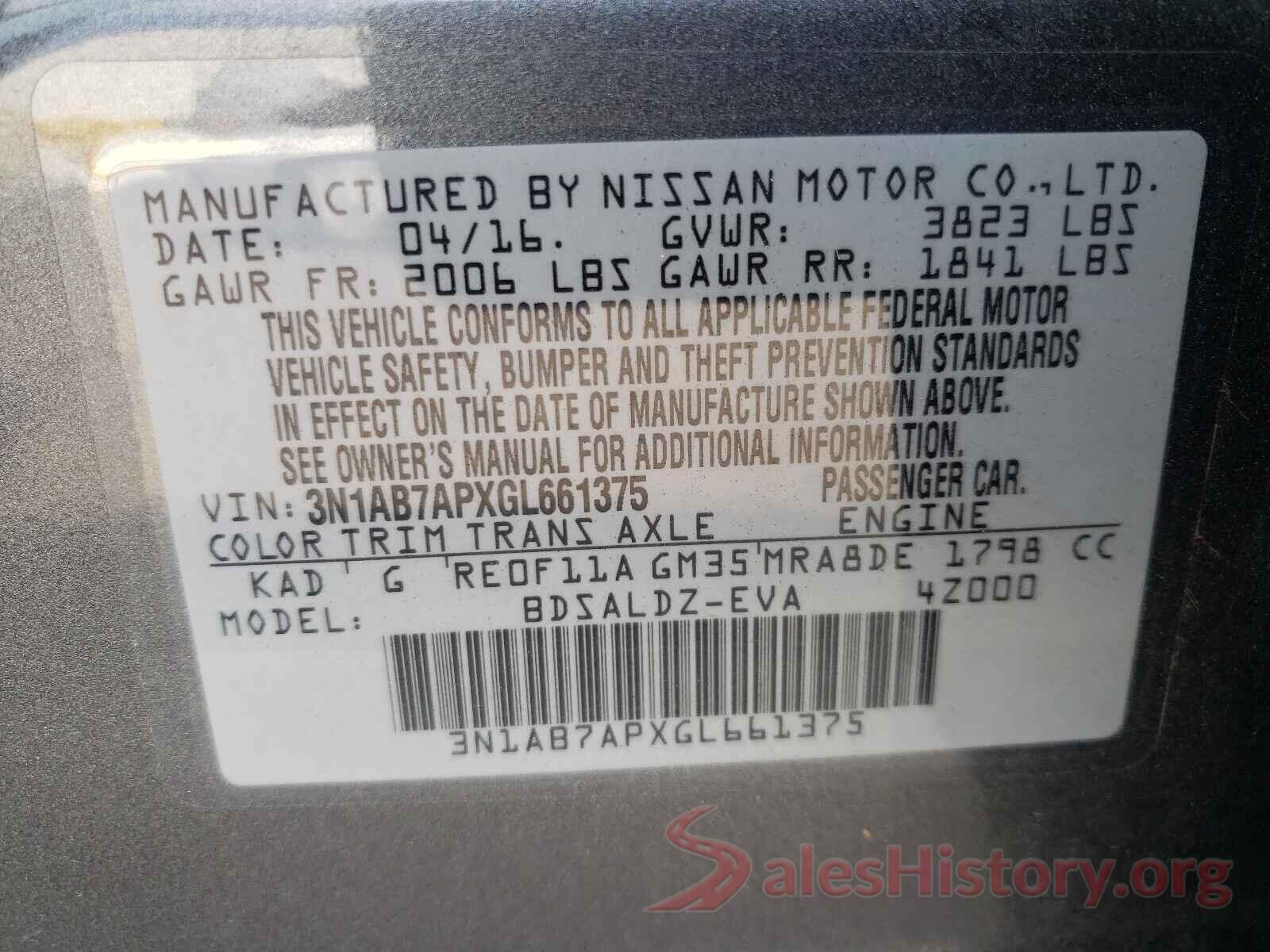 3N1AB7APXGL661375 2016 NISSAN SENTRA