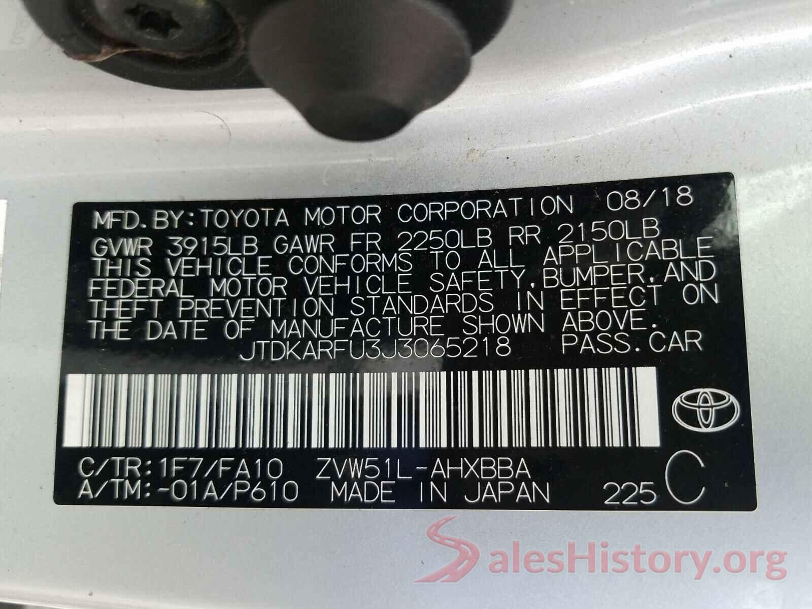 JTDKARFU3J3065218 2018 TOYOTA PRIUS