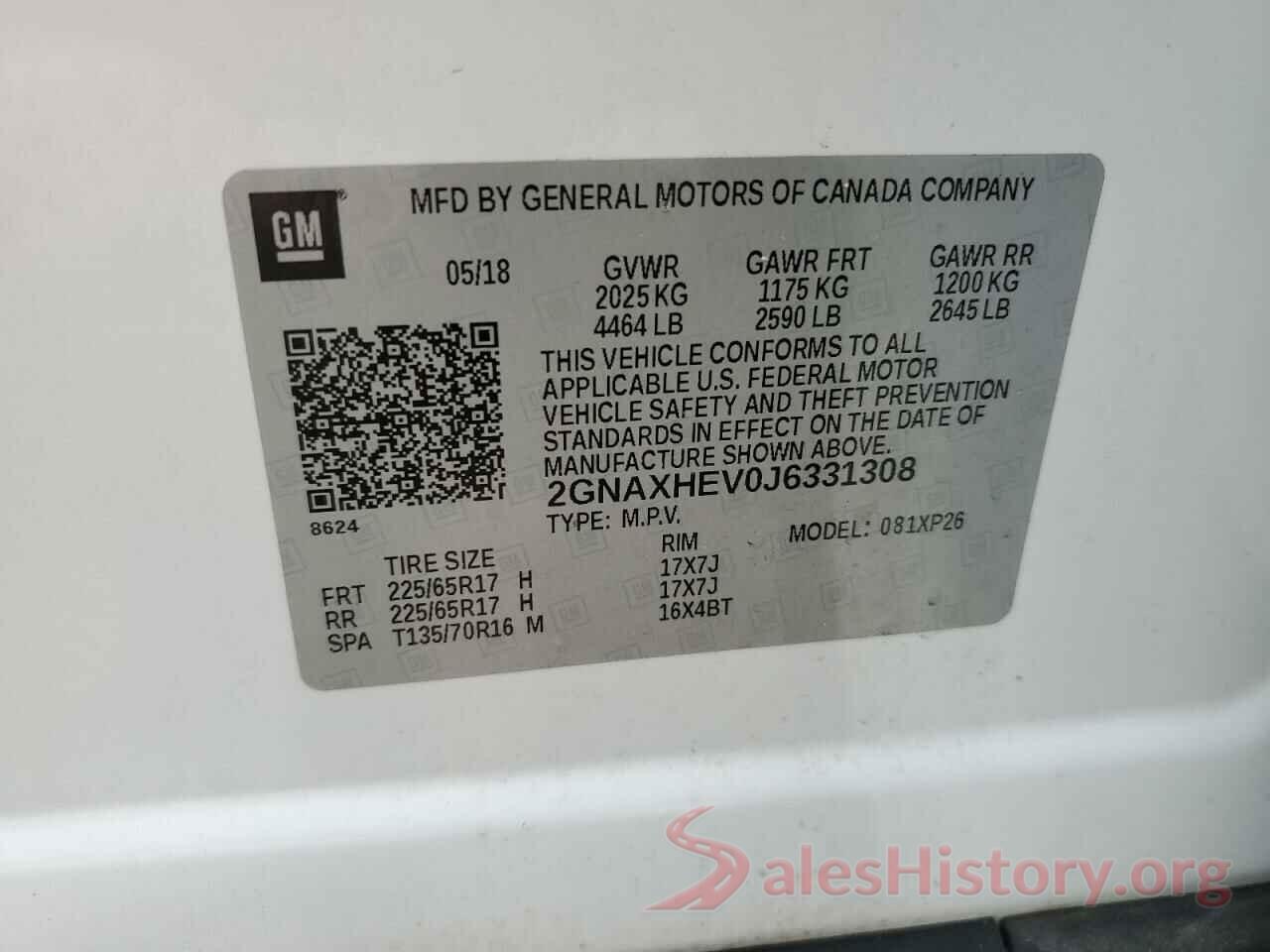 2GNAXHEV0J6331308 2018 CHEVROLET EQUINOX