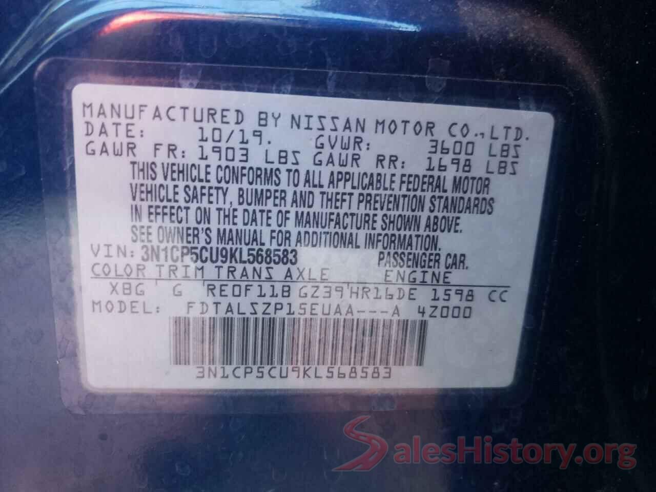 3N1CP5CU9KL568583 2019 NISSAN KICKS