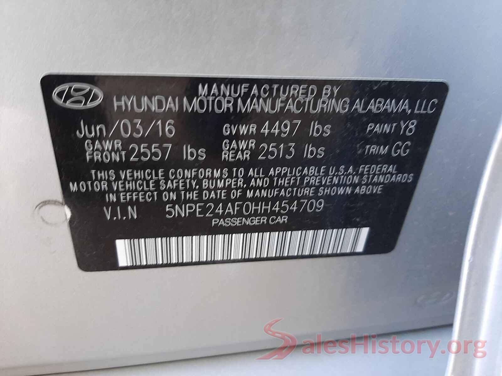 5NPE24AF0HH454709 2017 HYUNDAI SONATA