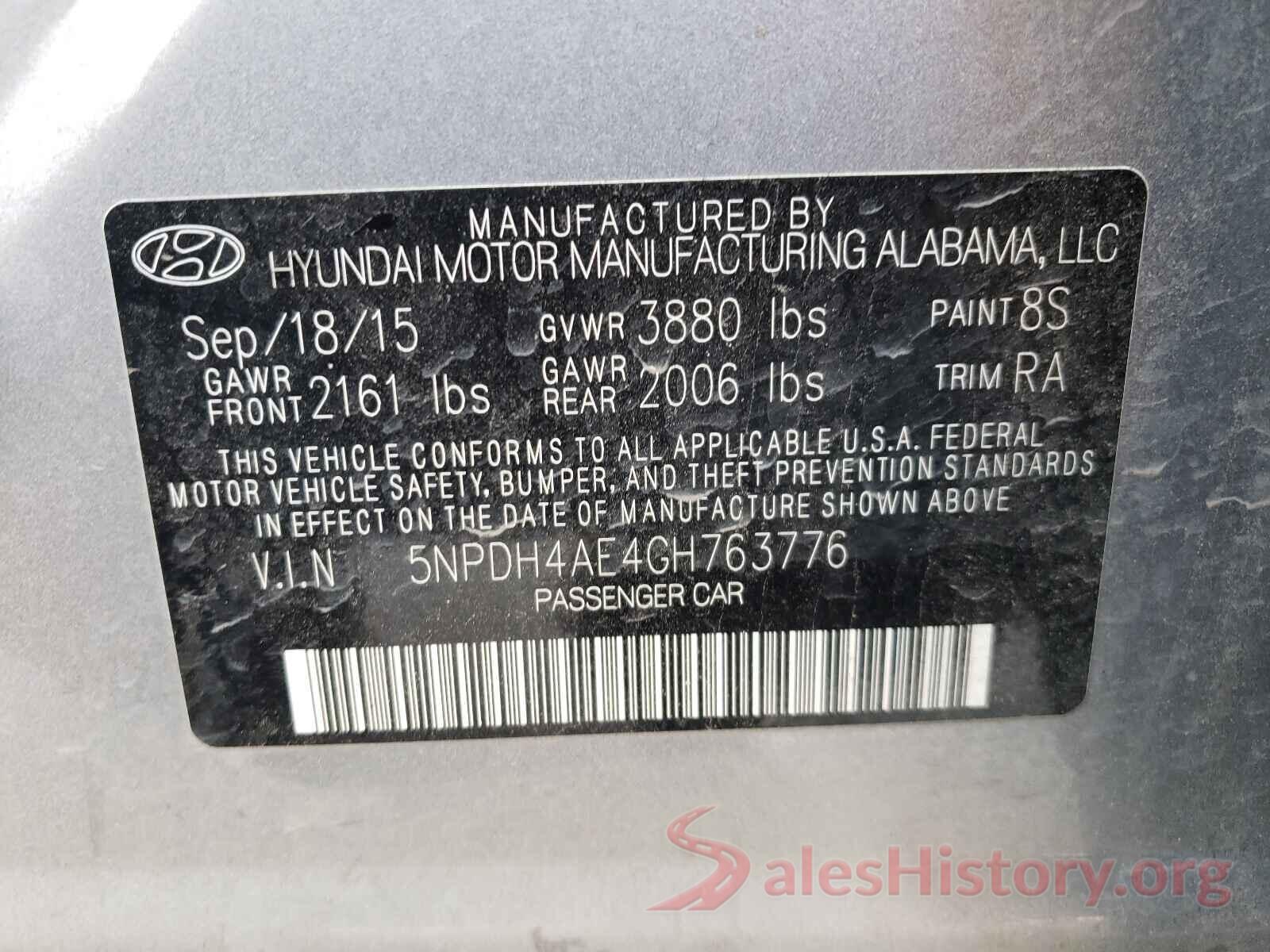 5NPDH4AE4GH763776 2016 HYUNDAI ELANTRA