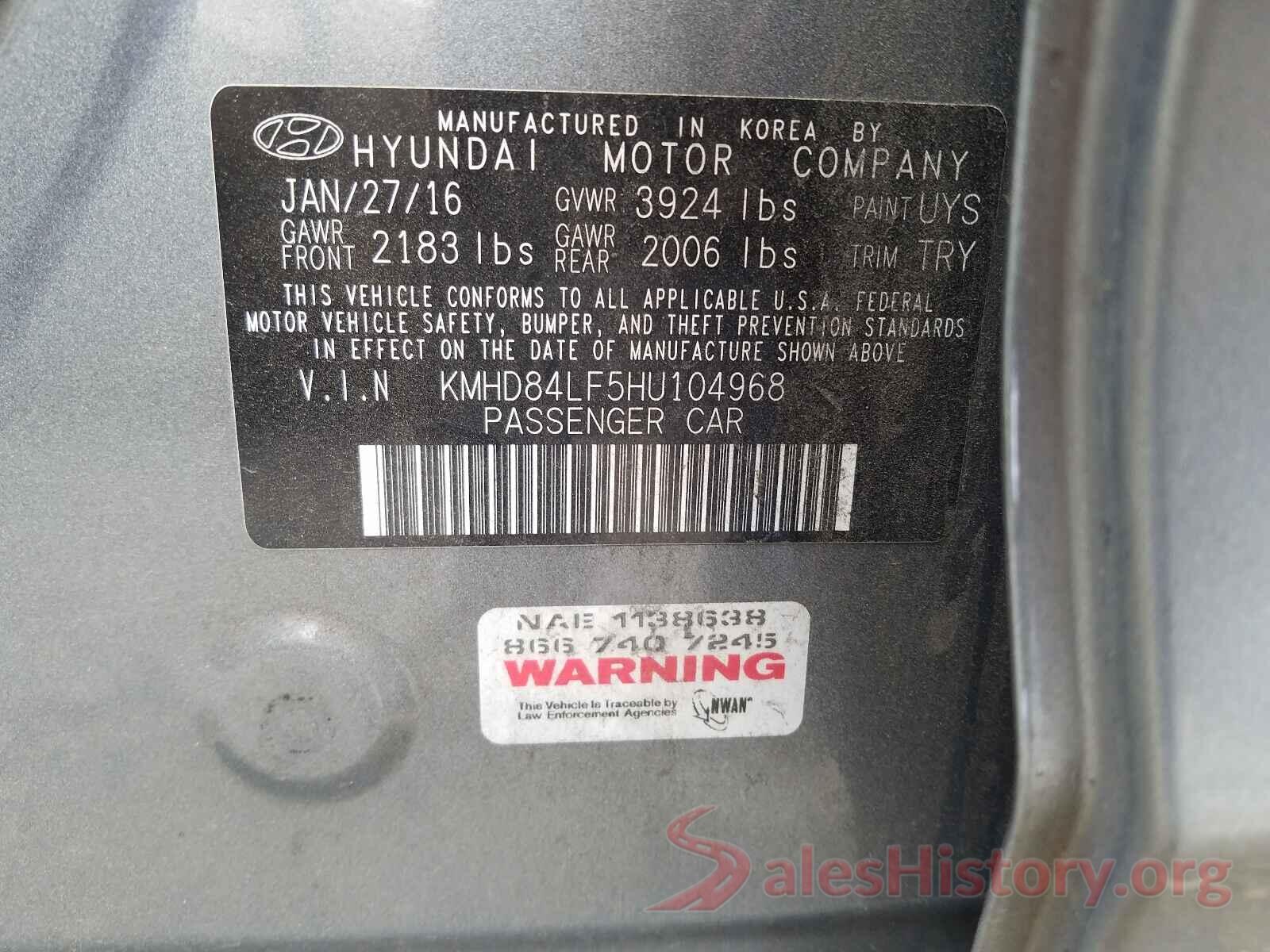 KMHD84LF5HU104968 2017 HYUNDAI ELANTRA