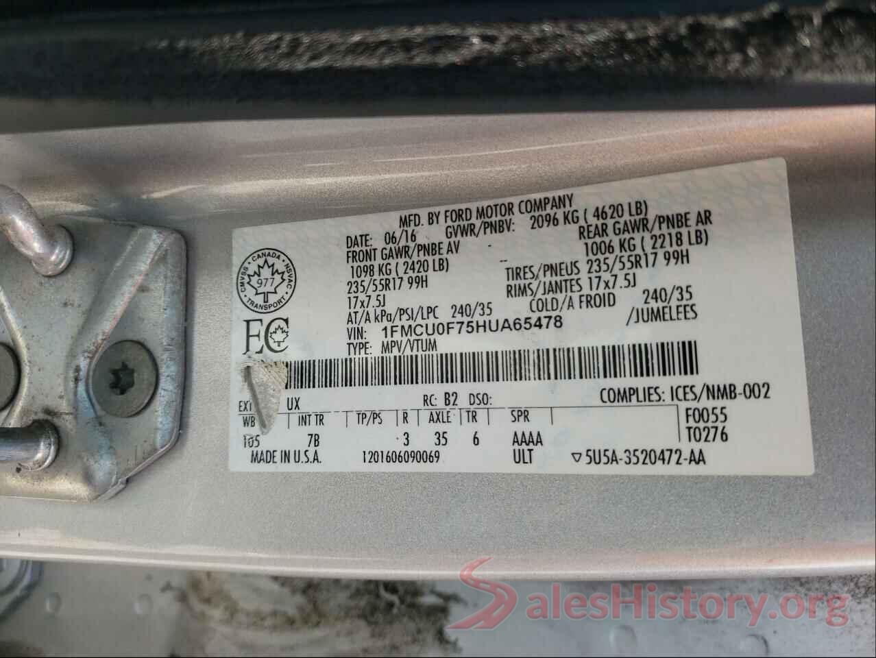 1FMCU0F75HUA65478 2017 FORD ESCAPE