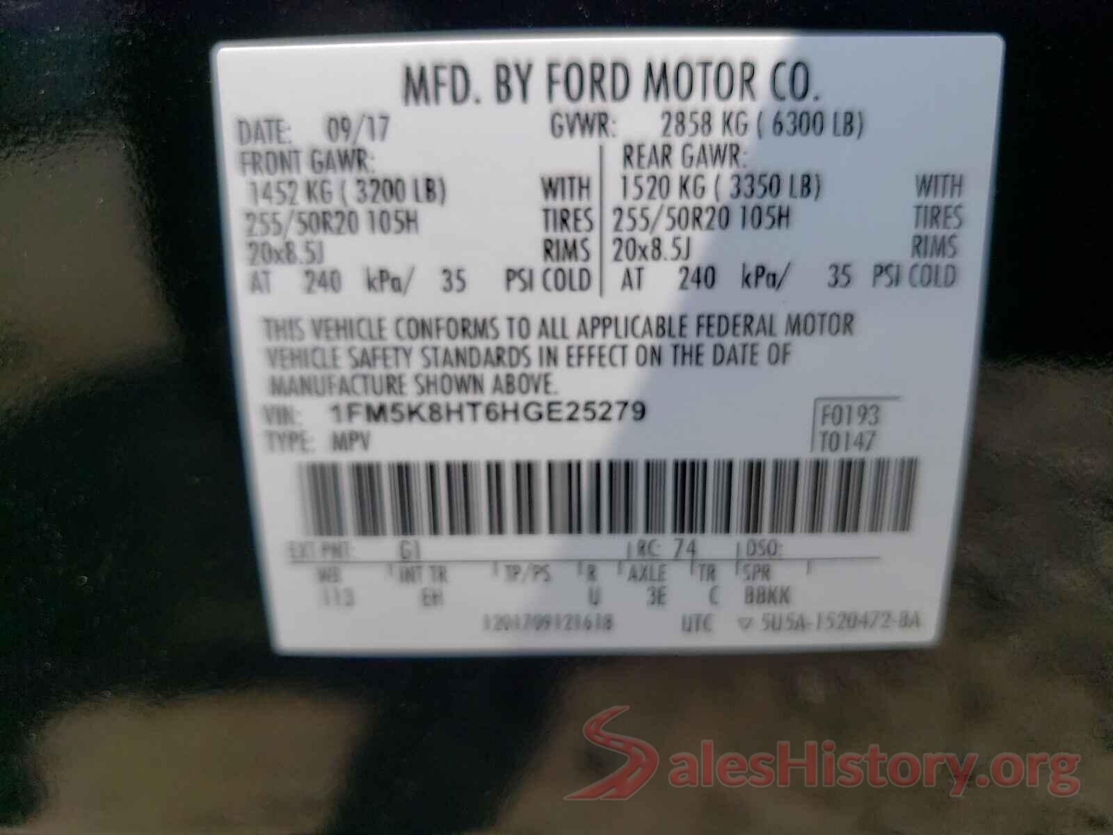 1FM5K8HT6HGE25279 2017 FORD EXPLORER