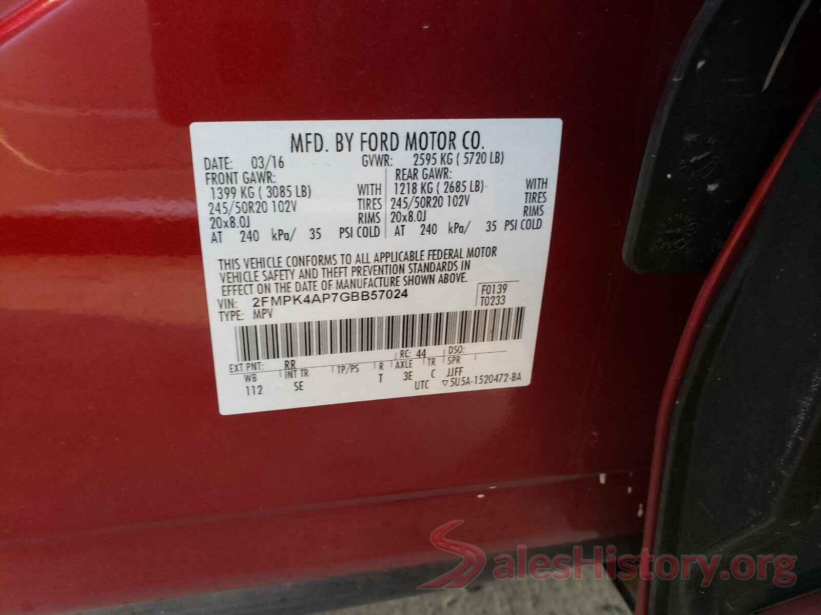 2FMPK4AP7GBB57024 2016 FORD EDGE