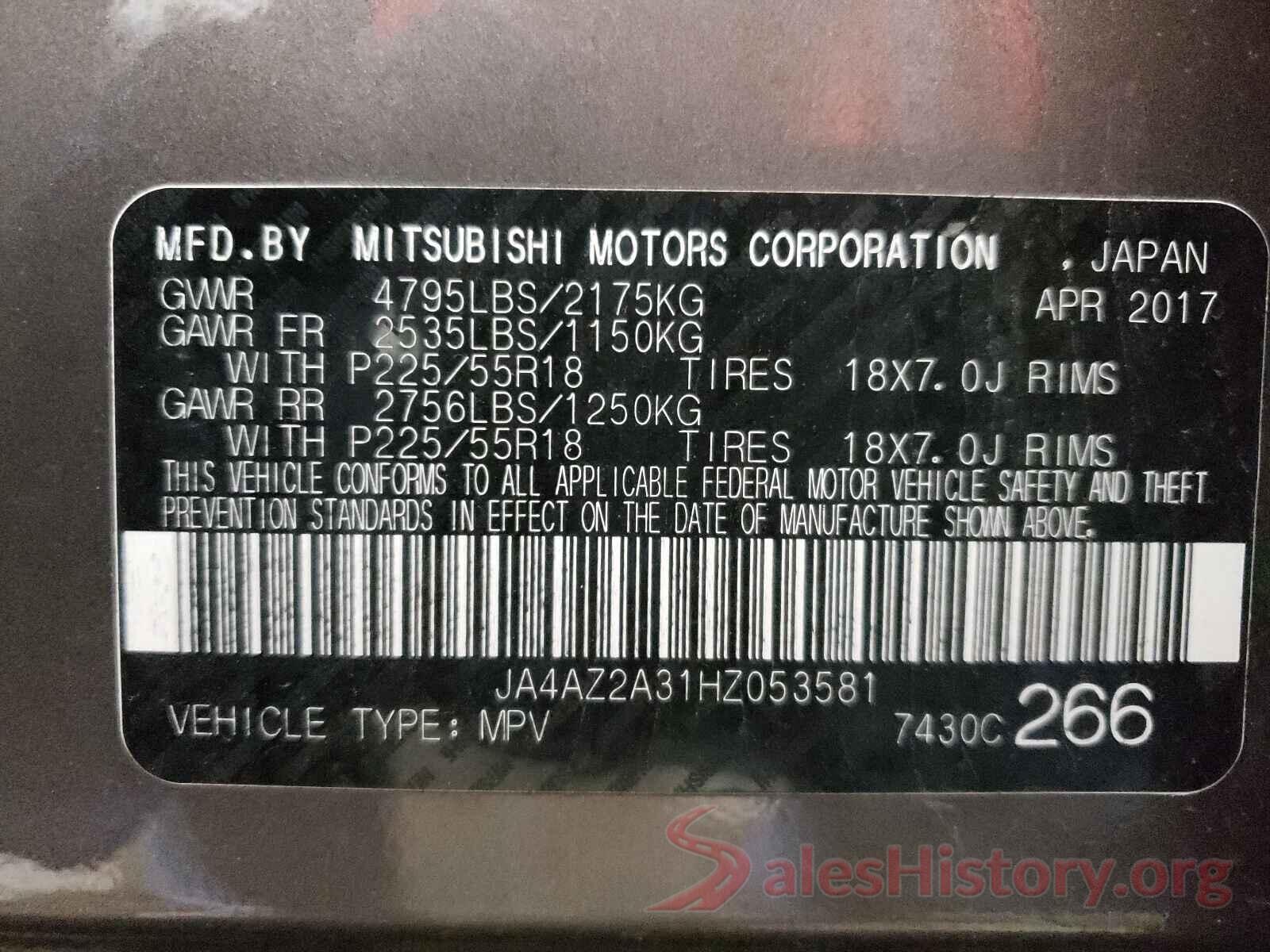 JA4AZ2A31HZ053581 2017 MITSUBISHI OUTLANDER