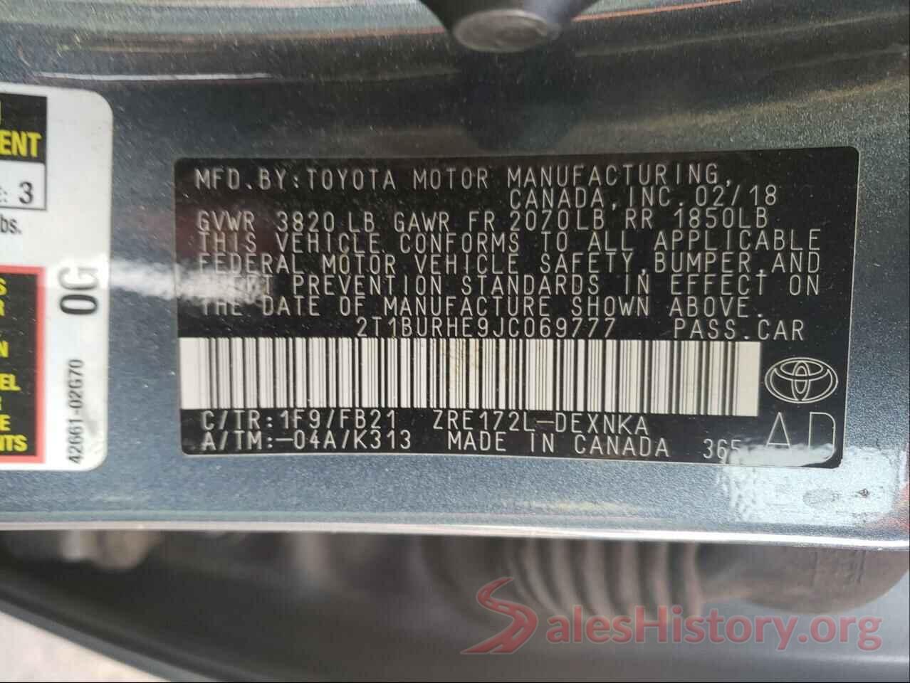 2T1BURHE9JC069777 2018 TOYOTA COROLLA