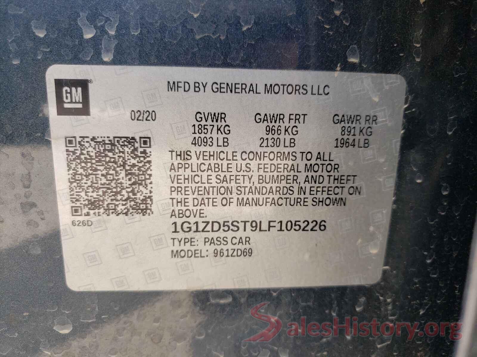 1G1ZD5ST9LF105226 2020 CHEVROLET MALIBU