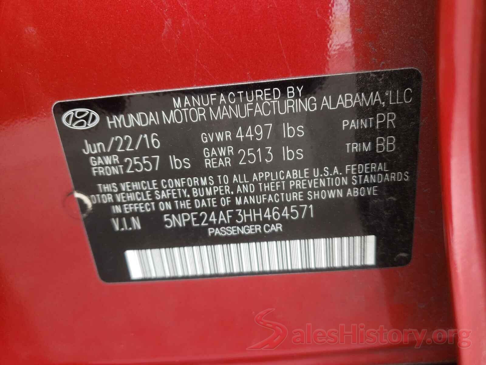 5NPE24AF3HH464571 2017 HYUNDAI SONATA