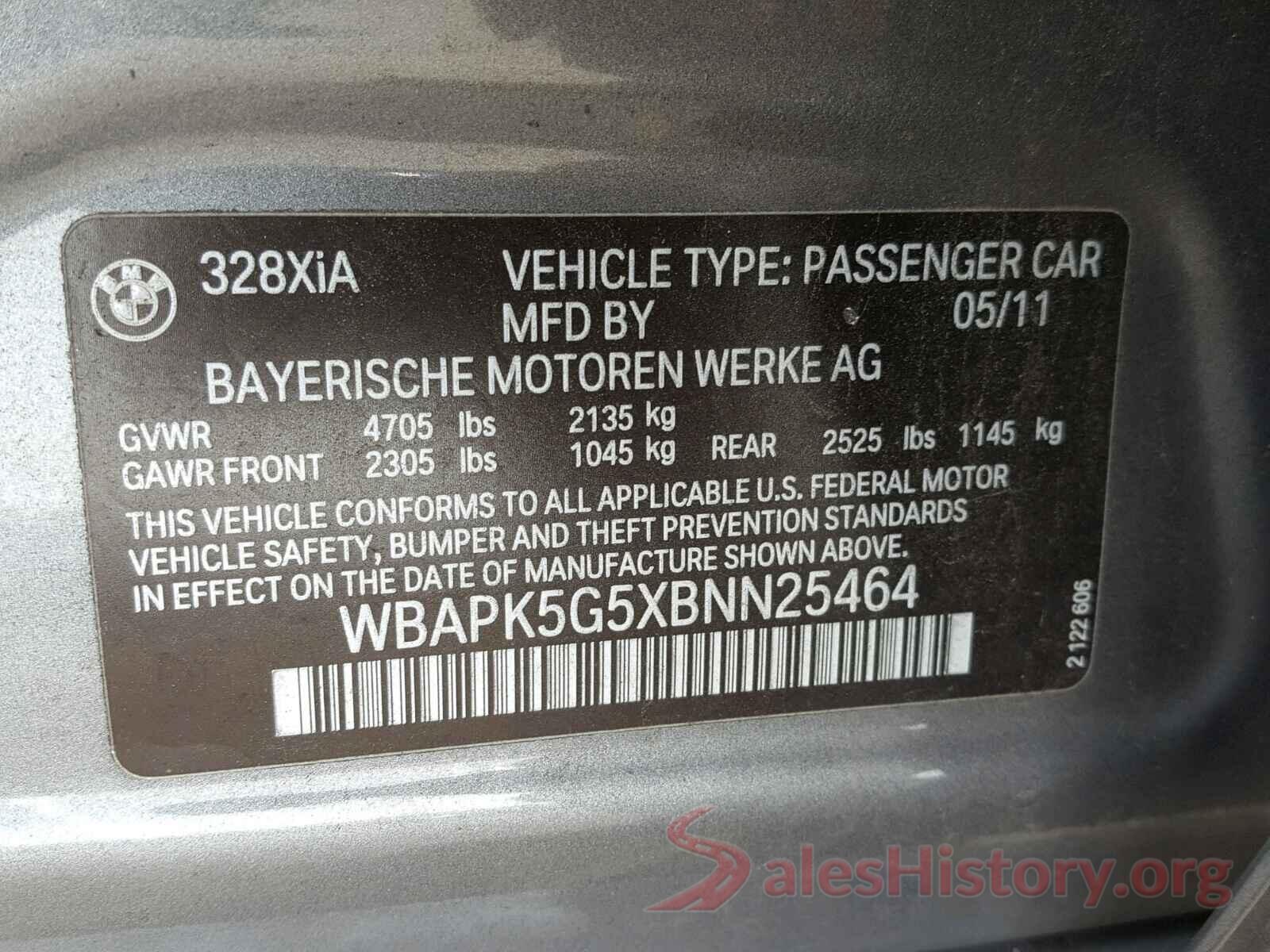 WBAPK5G5XBNN25464 2011 BMW 3 SERIES