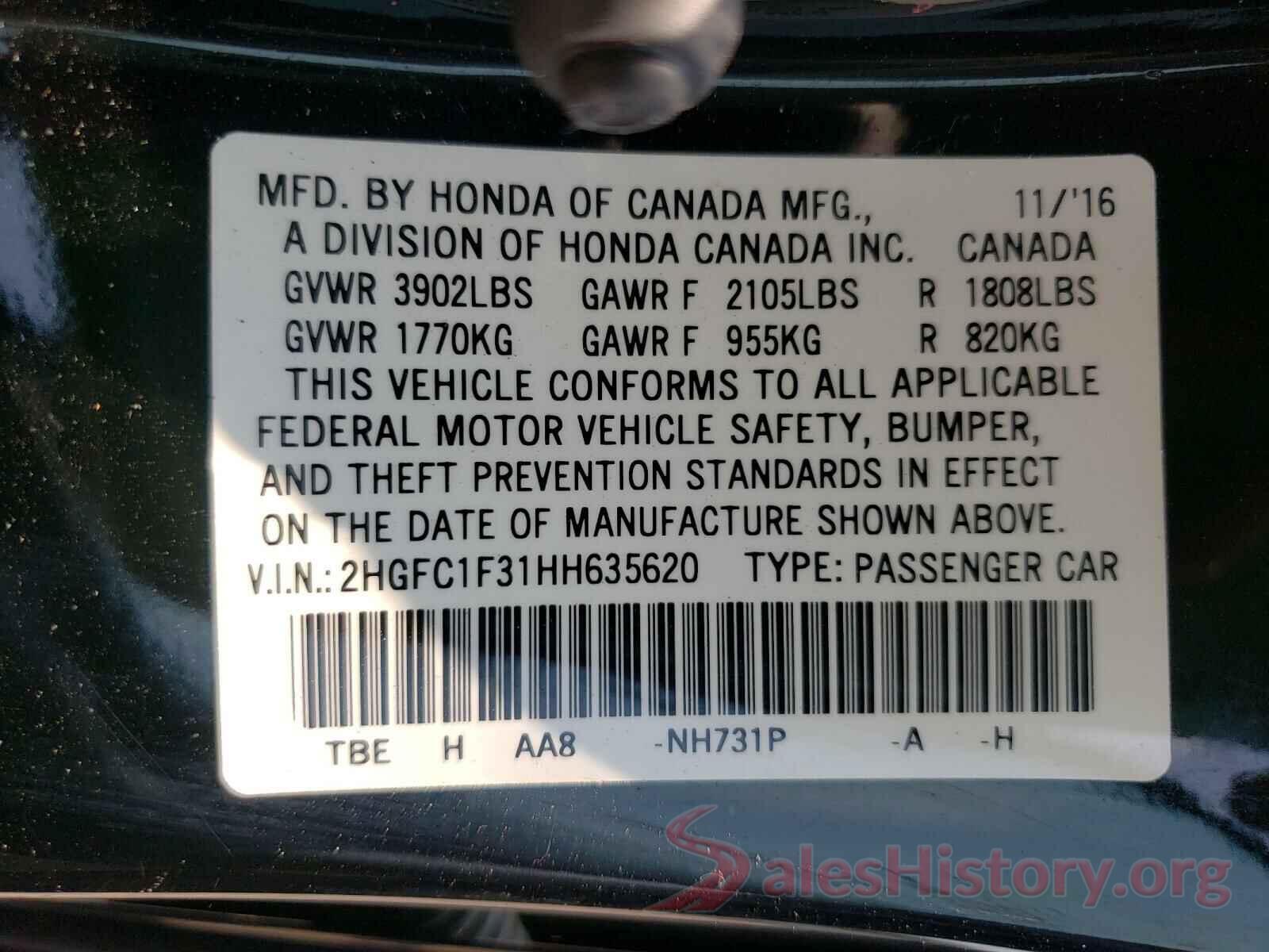 2HGFC1F31HH635620 2017 HONDA CIVIC