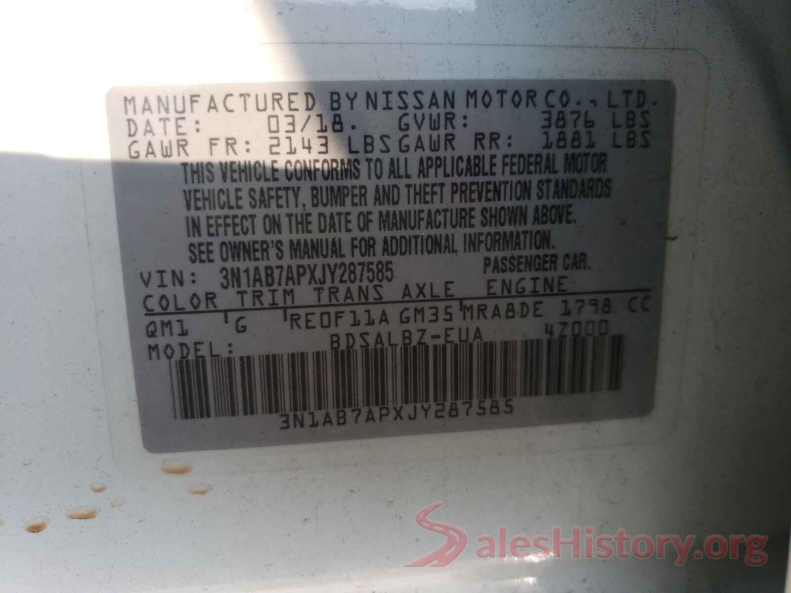 3N1AB7APXJY287585 2018 NISSAN SENTRA