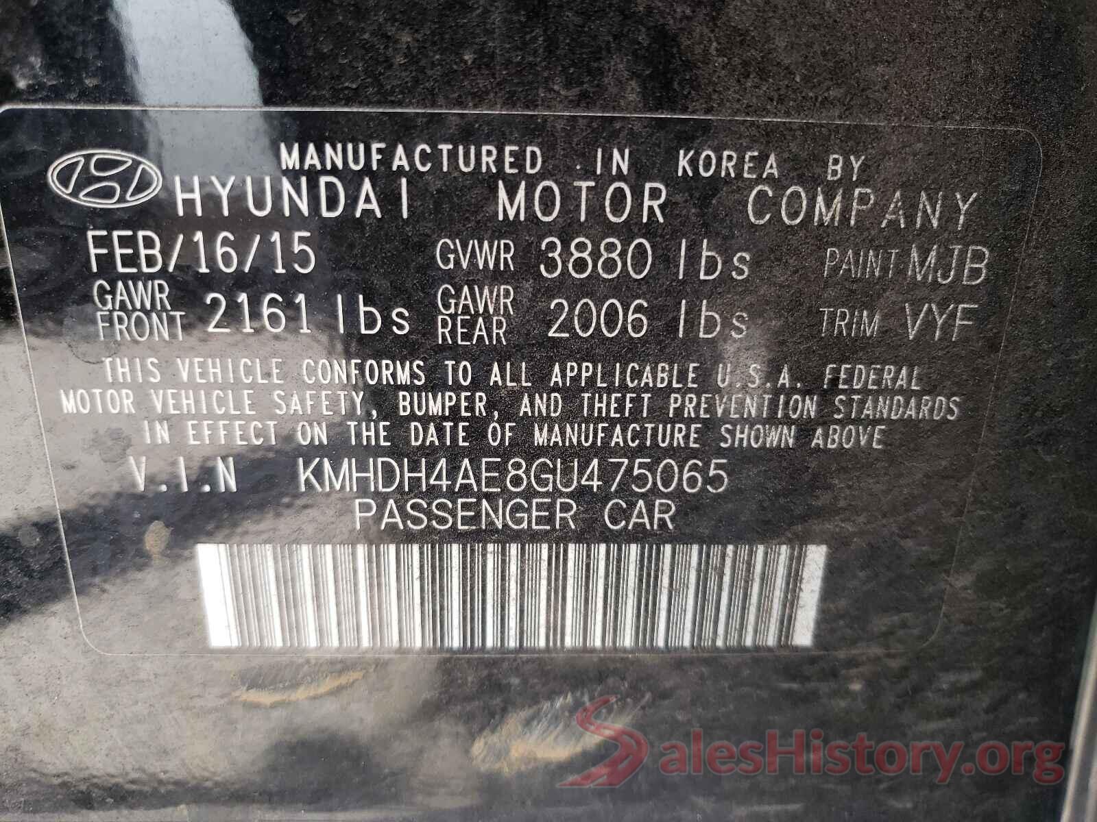 KMHDH4AE8GU475065 2016 HYUNDAI ELANTRA