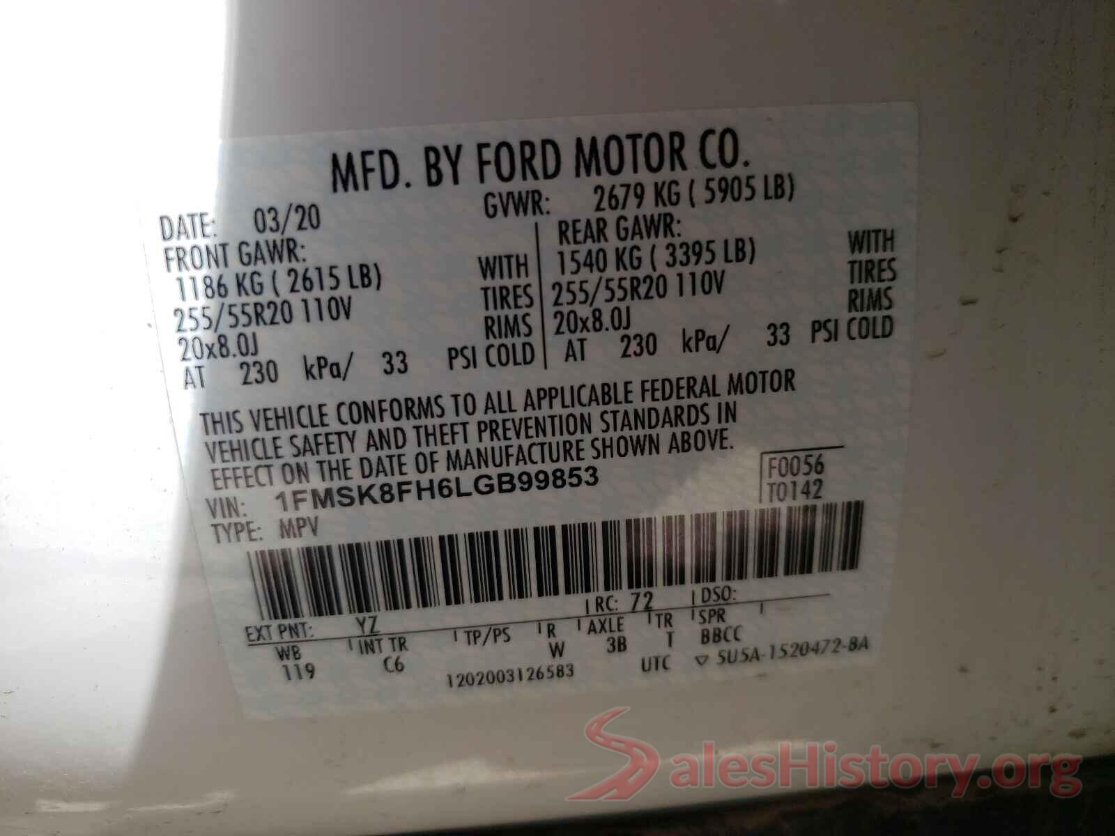 1FMSK8FH6LGB99853 2020 FORD EXPLORER