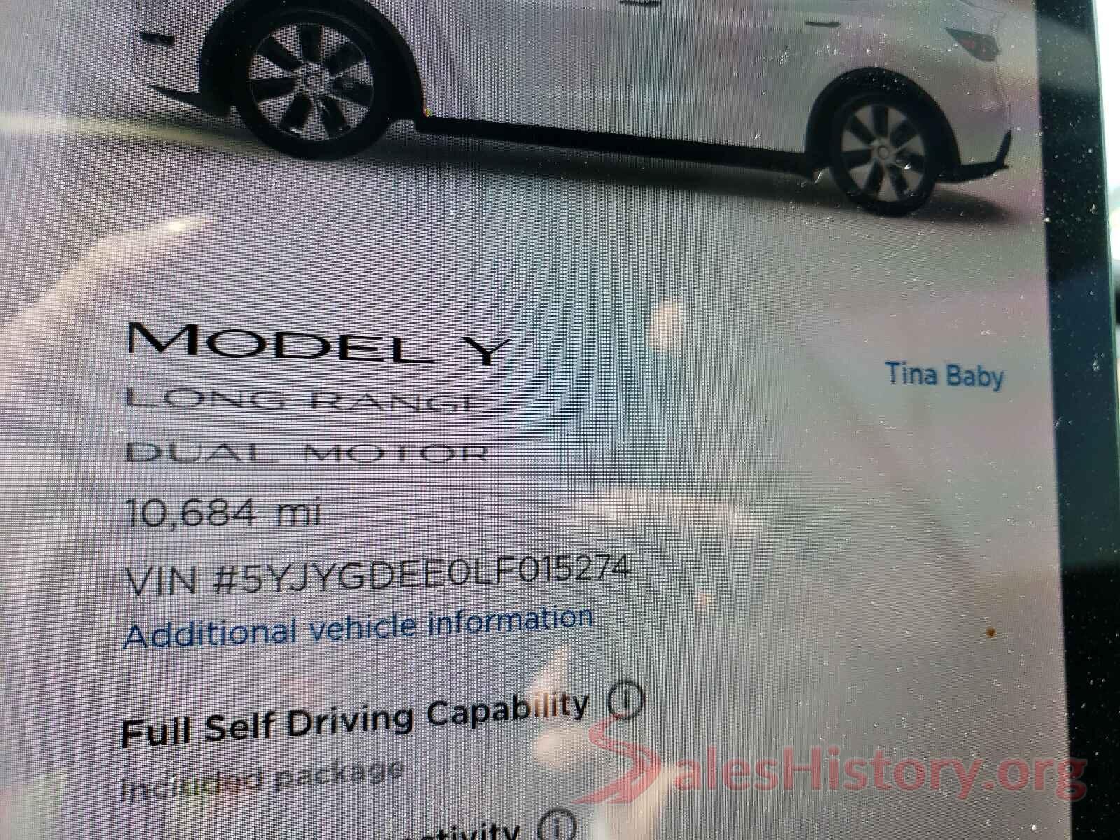 5YJYGDEE0LF015274 2020 TESLA MODEL Y