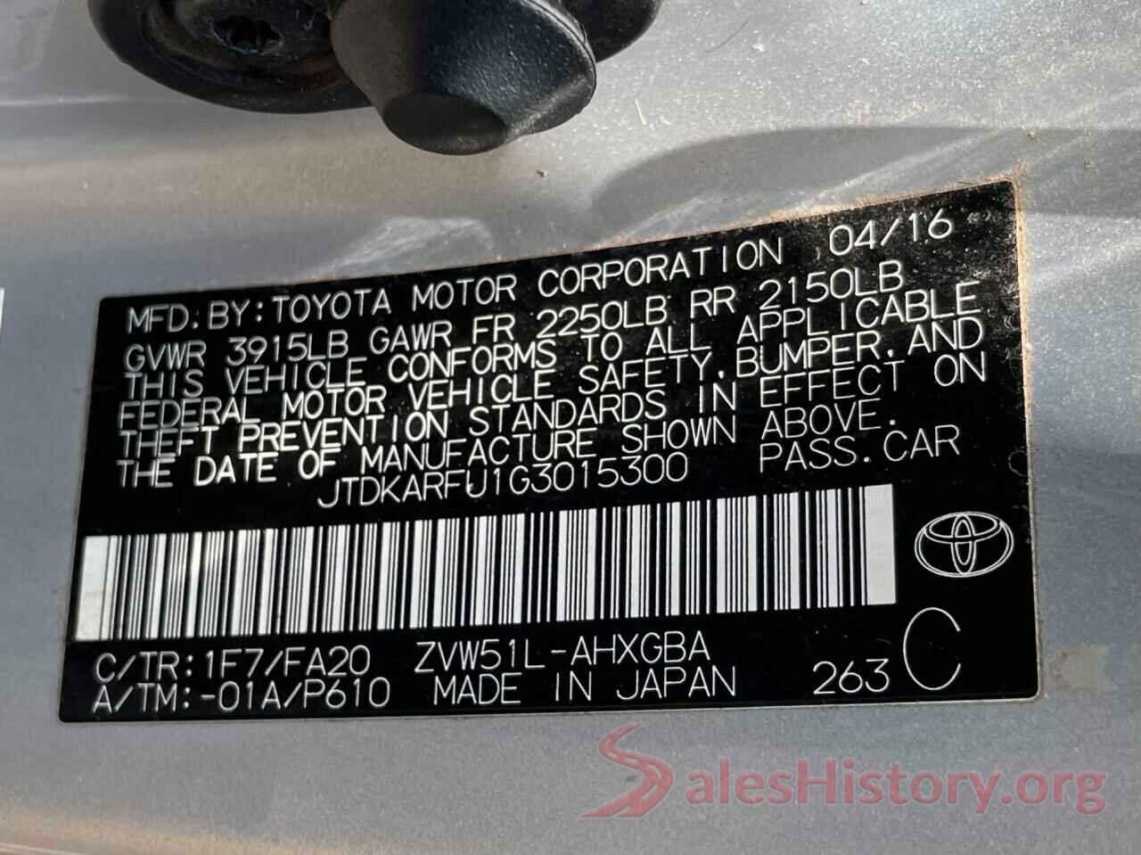 JTDKARFU1G3015300 2016 TOYOTA PRIUS