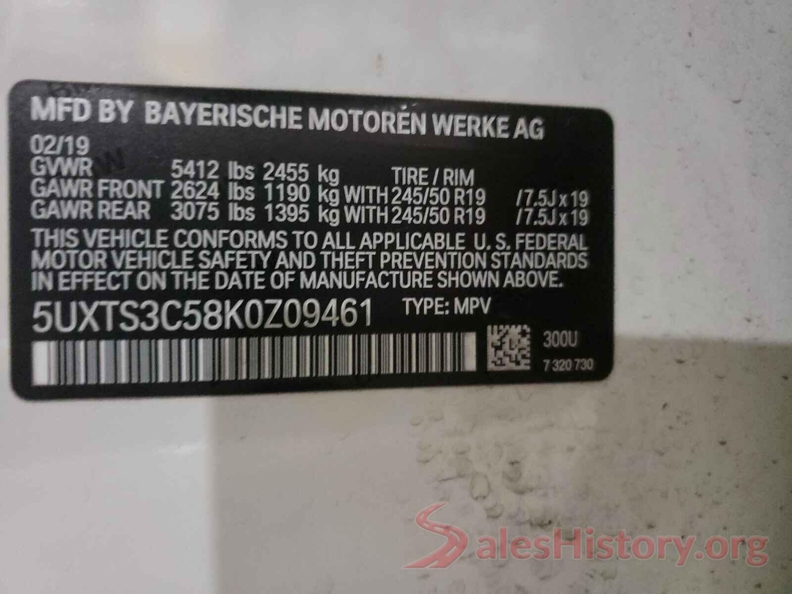 5UXTS3C58K0Z09461 2019 BMW X3