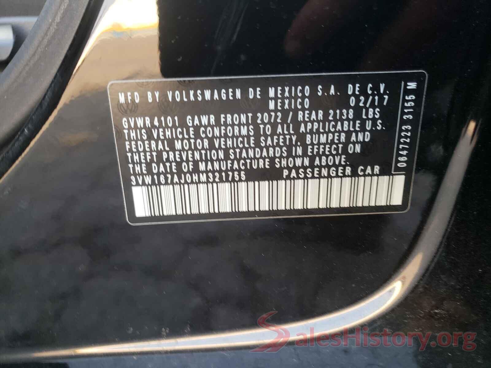 3VW167AJ0HM321755 2017 VOLKSWAGEN JETTA