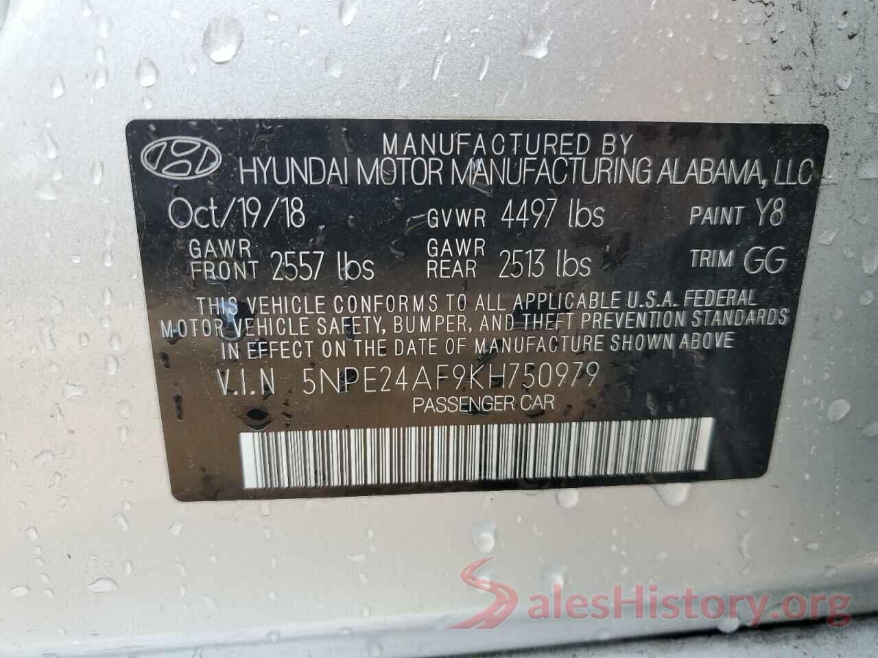 5NPE24AF9KH750979 2019 HYUNDAI SONATA