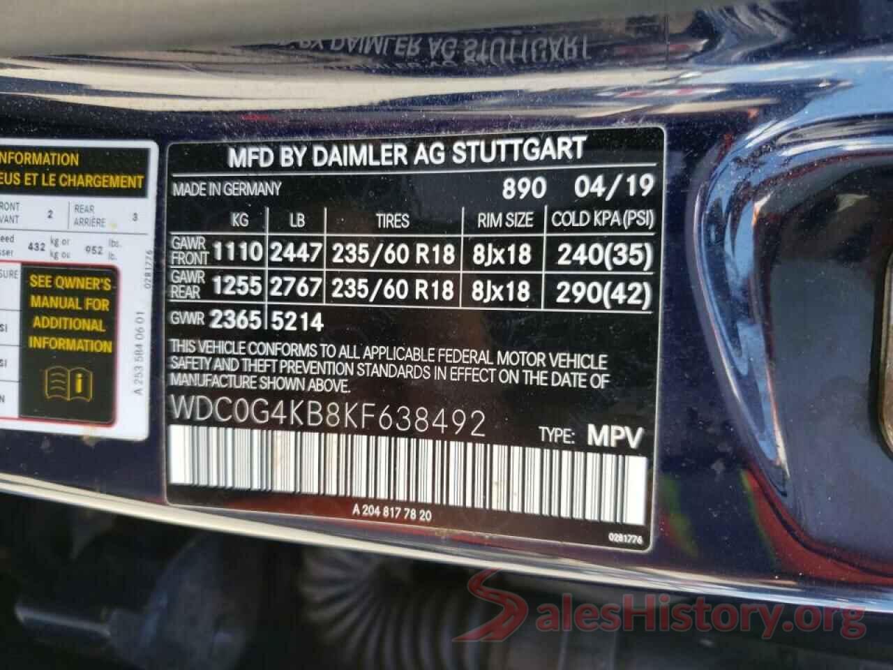 WDC0G4KB8KF638492 2019 MERCEDES-BENZ GLC-CLASS