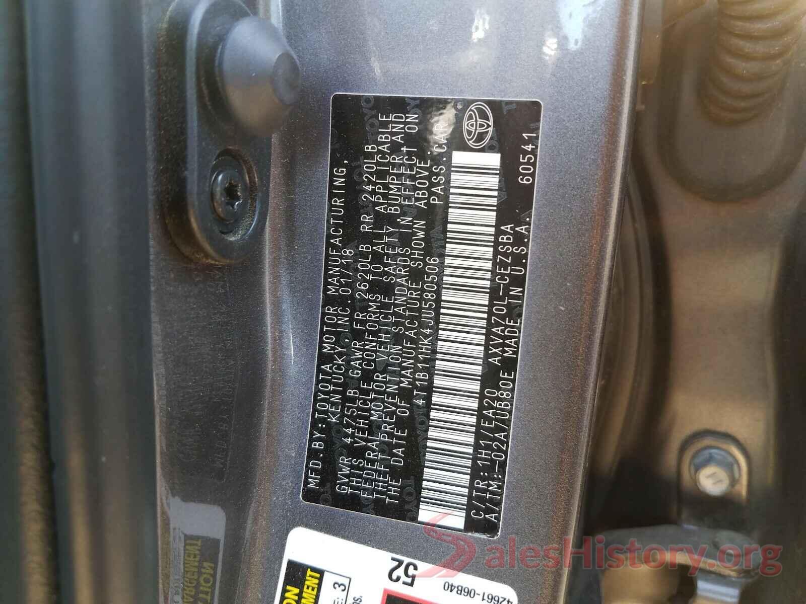 4T1B11HK4JU580506 2018 TOYOTA CAMRY