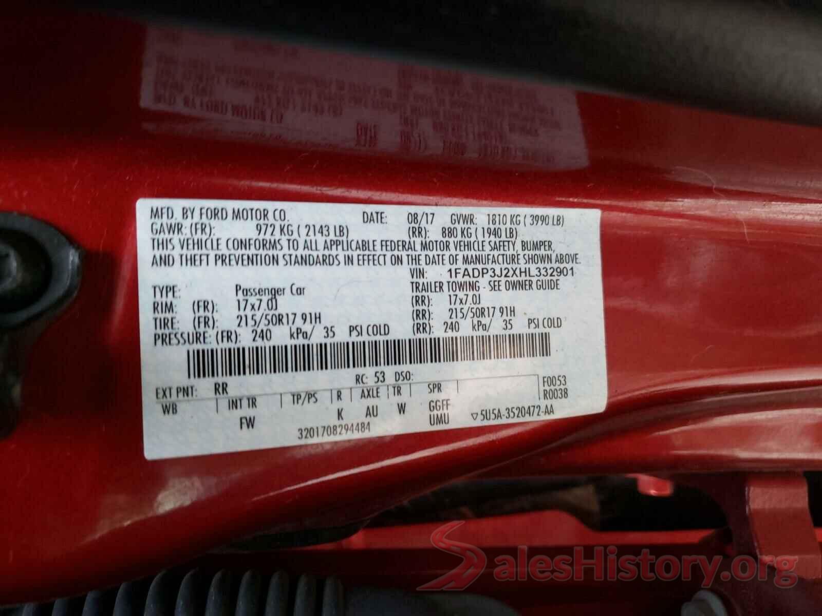 1FADP3J2XHL332901 2017 FORD FOCUS