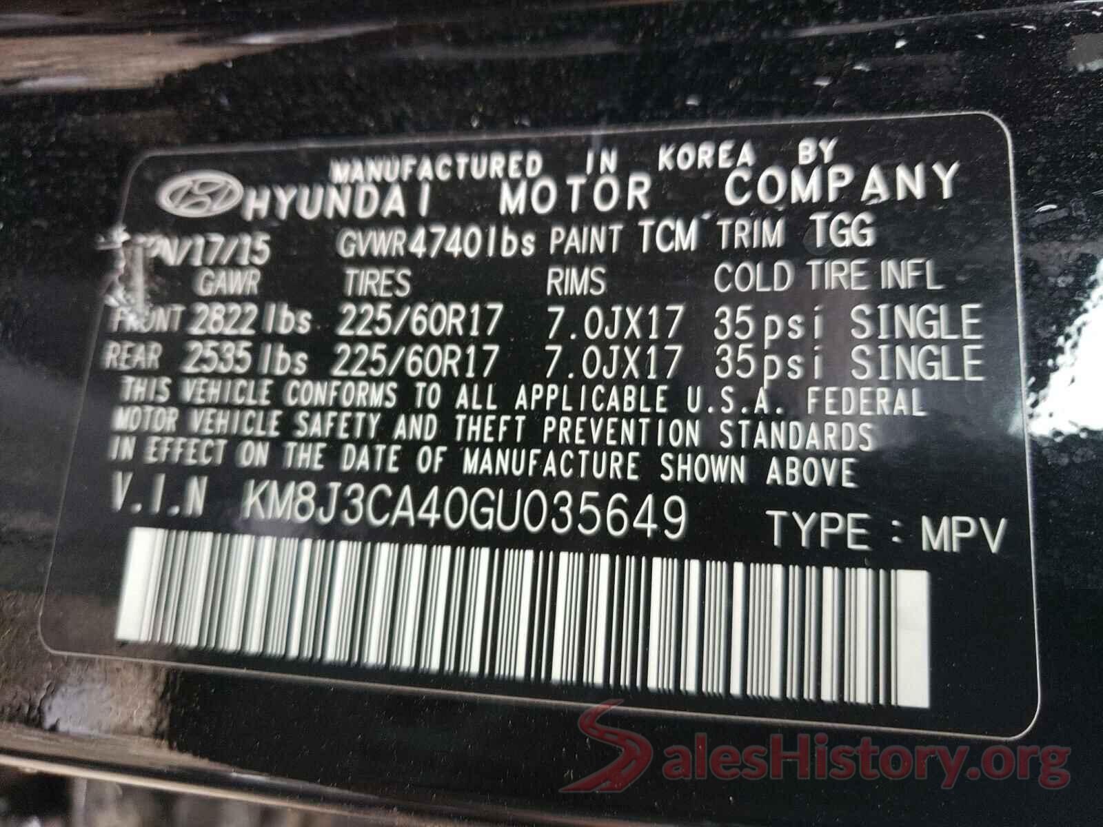 KM8J3CA40GU035649 2016 HYUNDAI TUCSON