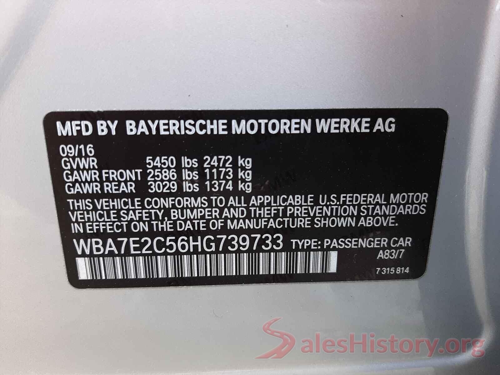 WBA7E2C56HG739733 2017 BMW 7 SERIES