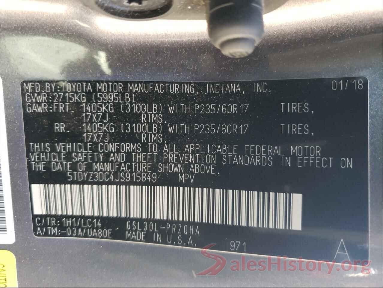 5TDYZ3DC4JS915849 2018 TOYOTA SIENNA