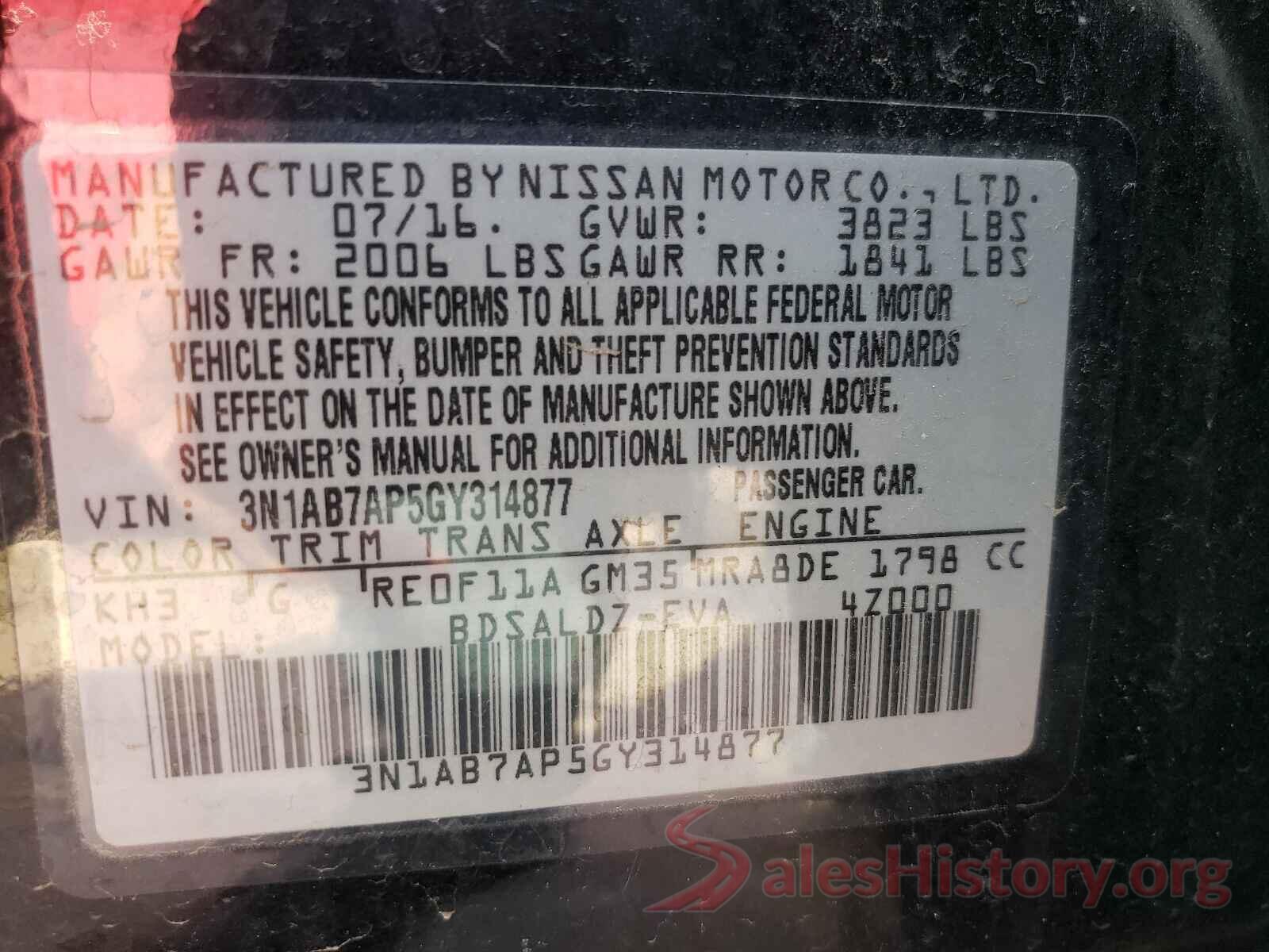 3N1AB7AP5GY314877 2016 NISSAN SENTRA