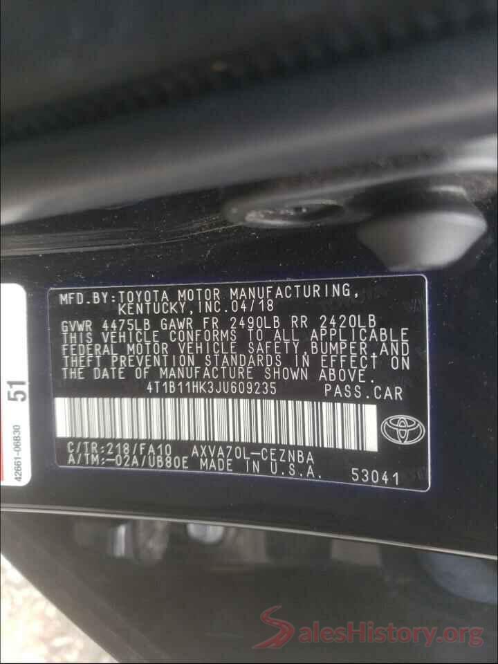 4T1B11HK3JU609235 2018 TOYOTA CAMRY