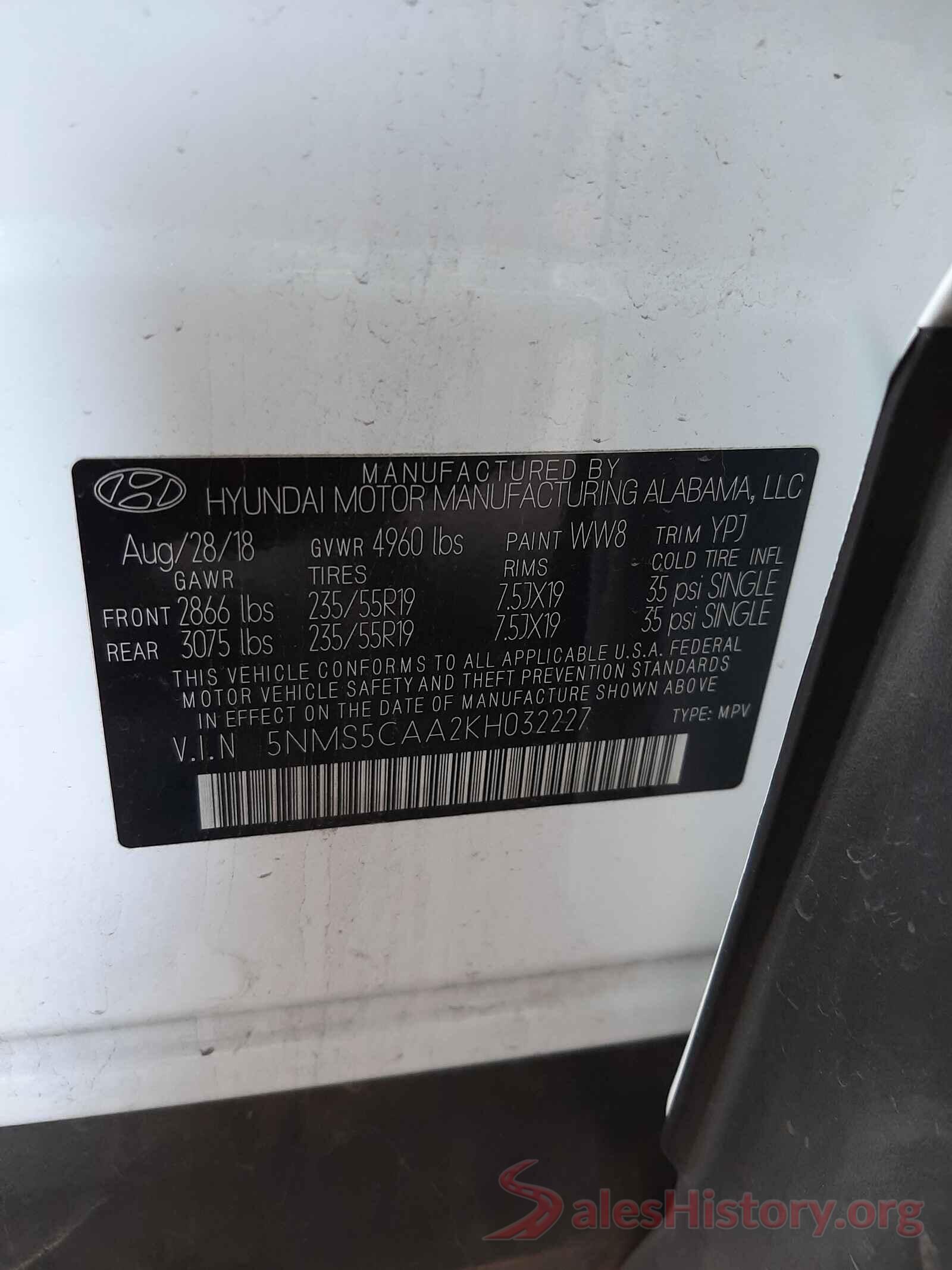 5NMS5CAA2KH032227 2019 HYUNDAI SANTA FE